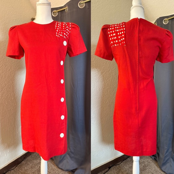 Patty O'Neil Dresses & Skirts - Patty O'Neil Vintage 60s Red Polka Dot Button Front Shift Dress Minnie Mouse